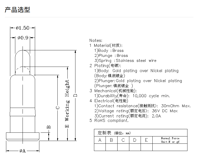 平底式弹簧针/贴片式弹簧针